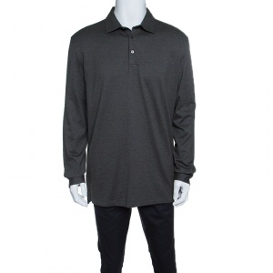 Pre Owned Ermenegildo Zegna Grey Honeycomb Knit Collared Long Sleeve T-Shirt XXL
