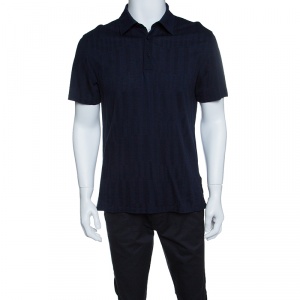 Pre Owned Ermenegildo Zegna Navy Blue Patterned Honeycomb Knit Polo T-Shirt M