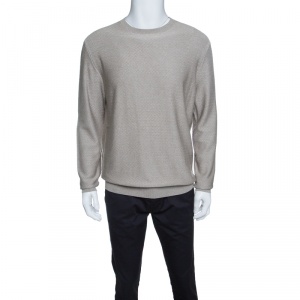 Pre Owned Ermenegildo Zegna Beige Silk Zig Zag Pattern Ribbed Trim Sweater L