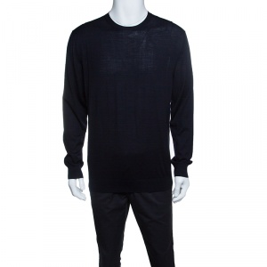 Pre Owned Ermenegildo Zegna High Performance Navy Blue Ribbed Trim Sweater L