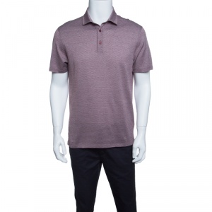 Pre Owned Ermenegildo Zegna Brown and White Cotton Diamond Patterned Knit Polo T-Shirt S