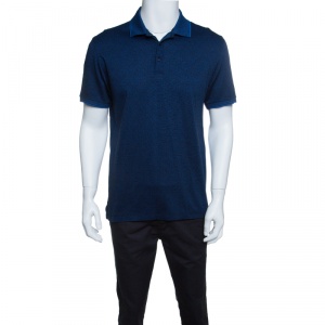 Pre Owned Ermenegildo Zegna Navy Blue and Black Cotton Knit Short Sleeve Polo T-Shirt M