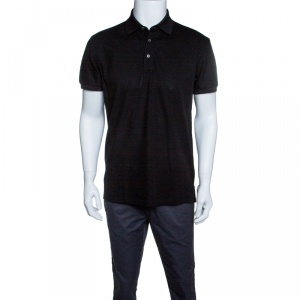 Pre Owned Ermenegildo Zegna Black Honeycomb Knit Polo T-Shirt M