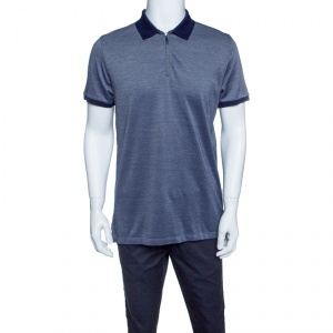Pre Owned Ermenegildo Zegna Navy Blue Honeycomb Knit Zip Front Polo T-Shirt M