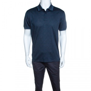 Pre Owned Ermenegildo Zegna Teal Argyle Pattern Cotton Jacquard Polo T-Shirt M