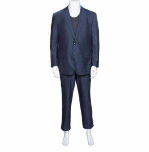 Ermenegildo Zegna Blue Striped Wool Trofeo 600 Mila Suit XXL