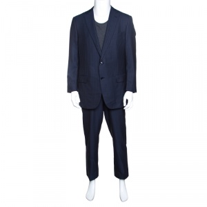 Ermenegildo Zegna Navy Blue  Striped Wool Trofeo 600 Regular Fit Mila Suit XXL