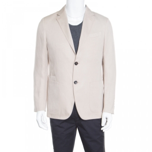 Pre Owned Ermenegildo Zegna Beige Silk and Linen Tailored Blazer M