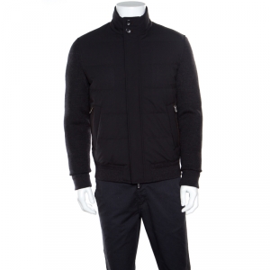 Pre Owned Ermenegildo Zegna Elements Grey Wool Leather Trim Detail Puffer Jacket M