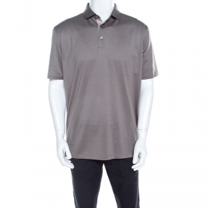 Pre Owned Ermenegildo Zegna Light Grey Cotton Short Sleeve Polo T Shirt XL 