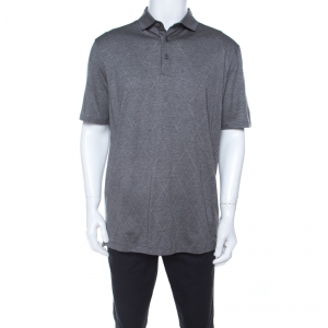 Pre Owned Ermenegildo Zegna Grey Cotton Argyle Pattern Polo T Shirt XL