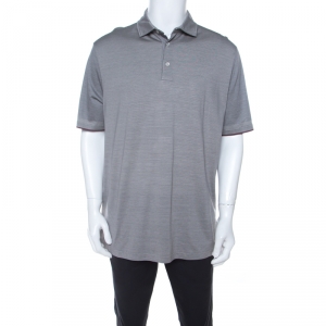 Pre Owned Ermenegildo Zegna Grey Striped Cotton Silk Short Sleeve Polo T Shirt XL