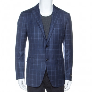 Pre Owned Ermenegildo Zegna Blue Windowpane Check Wool Milano Easy Fit Blazer XL
