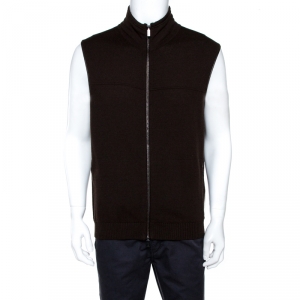 Ermenegildo Zegna Brown Wool Sleeveless Zip Front Cardigan XL