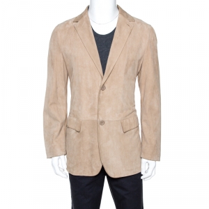 Pre Owned Ermenegildo Zegna Beige Leather Two Buttoned Blazer L