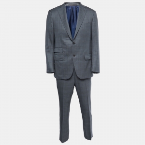 Ermenegildo Zegna Grey Checked Wool Blend Suit M