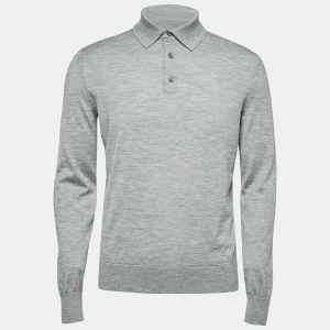 Pre Owned Ermenegildo Zegna Grey Cashmere Blend Polo Full Sleeve T-Shirt L