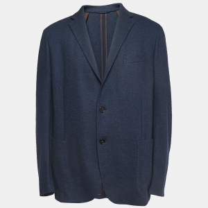 Pre Owned Ermenegildo Zegna Navy Blue Elastic Knitted Jersey Jacket 4XL