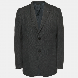 Pre Owned Ermenegildo Zegna Couture Black Patterned Wool Single Breasted Blazer XL