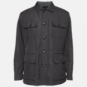 Pre Owned Ermenegildo Zegna Black Synthetic Patch Pocket Detail Button Front Jacket XL