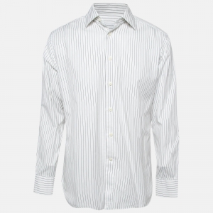 Pre Owned Ermenegildo Zegna White Pinstripe Cotton Regular Fit Shirt L