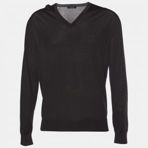 Ermenegildo Zegna Dark Brown Wool Knit V-Neck T-Shirt XL