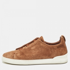 Ermenegildo Zegna Brown Suede Triple Stitch Slip On Sneakers Size 43