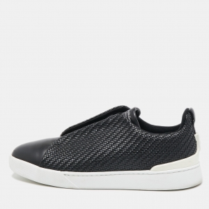 Ermenegildo Zegna Black Woven Leather Pelletessuta Triple Stitch Sneakers Size 43.5