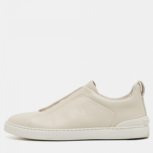 Zegna Cream Leather Triple Stitch Sneakers Size 42