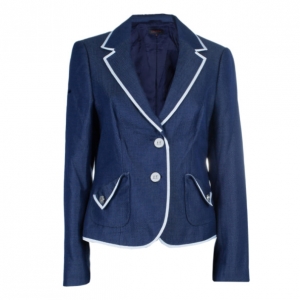 Escada Contrast Piped Navy Blazer S