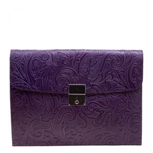 Etro Purple Paisley Embossed Leather Document Case