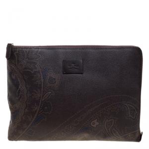 Etro Dark Brown Paisley Printed Coated Canvas Document Holder