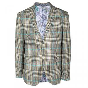 Etro Multicolor Linen Glen Plaid Superleggera Blazer L