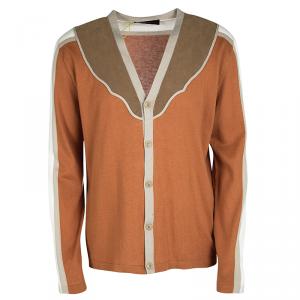 Etro Colorblock Faux Suede Panel Detail Button Front Cardigan XL