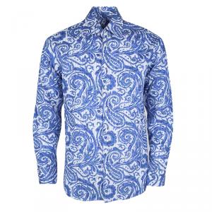 Etro Blue and White Paisley Print Long Sleeve Button Front New Lucky Reg Shirt M