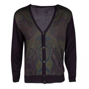 Etro Purple Paisley Printed Wool Silk Button Front Cardigan XL