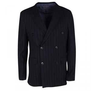 Pre Owned Etro Navy Blue Wool Blend Chalk Striped Double Breasted Blazer M