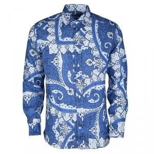 Etro Blue Paisley Printed Linen Long Sleeve Button Front Shirt M
