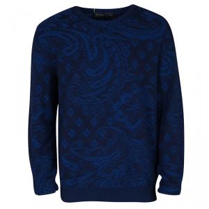 Etro Blue Paisley Pattern Cashmere and Cotton Blend Sweater L
