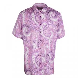 Pre Owned Etro Purple Paisley Printed Cotton Short Sleeve Button Front Shirt 2XL
