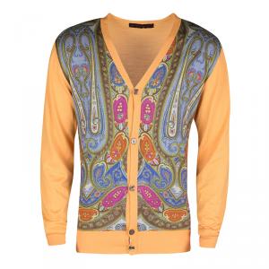 Etro Orange Paisley Printed Button Front Cardigan L