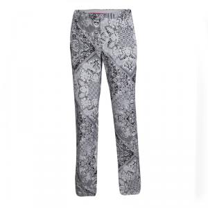Pre Owned Etro Monochrome Mexico Printed Silk Trousers L