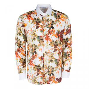 Pre Owned Etro Multicolor Floral Printed Linen Contrast Collar and Cuff Detail Merlino Shirt XL
