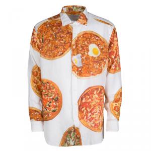 Pre Owned Etro White Pizza Print Regular Fit Button Front Tom Linen Shirt XL