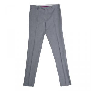 Etro Navy Blue and White Mini Houndstooth Pattern Panama Slim Wool Trousers M