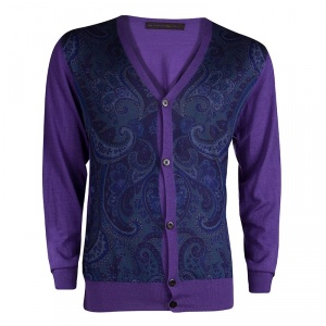 Etro Purple Paisley Printed Button Front Cardigan 2XL