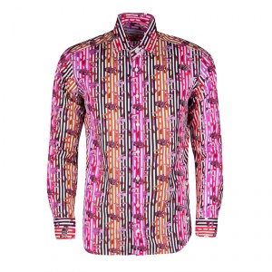 Pre Owned Etro Multicolor Fish Print Striped Cotton Long Sleeve Button Front Shirt L