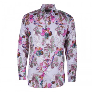 Pre Owned Etro Multicolor Floral Printed Cotton Long Sleeve Button Front Turchese Shirt M