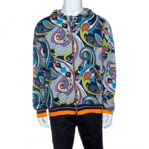 Etro Multicolor Paisley Printed Jersey Zip Front Hooded Sweatshirt 3XL