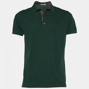 مملوكة مسبقًا Etro Green Cotton Pique Logo Embroidered Polo T-Shirt M